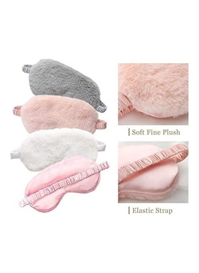 Generic - 4 Pcs Plush Eye Mask Soft Sleeping Blindfold Eye Cover Comfortable Furry Faux Fur Sleeping Mask Satin Nap Night Eye Shade Cover - Image 1