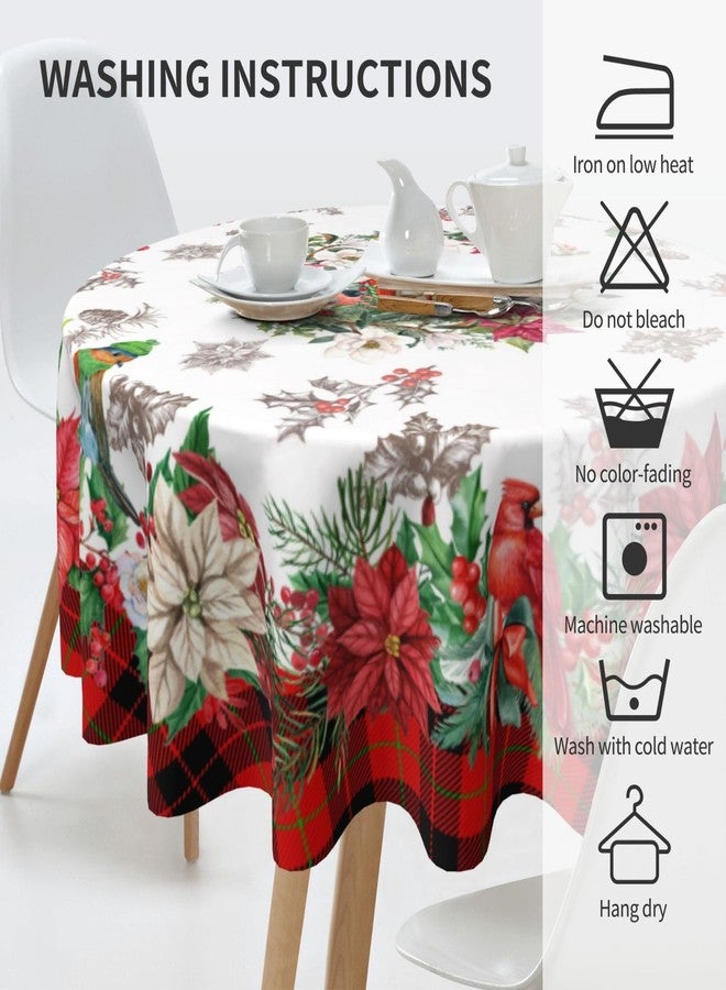 ACDRUING Flower Buffalo Plaid Christmas Round Tablecloth Washable Wrinkle Resistant Durable Table Cover for Halloween Harvest, Holiday, and Fall, Dinner, 60 Inch - Image 4