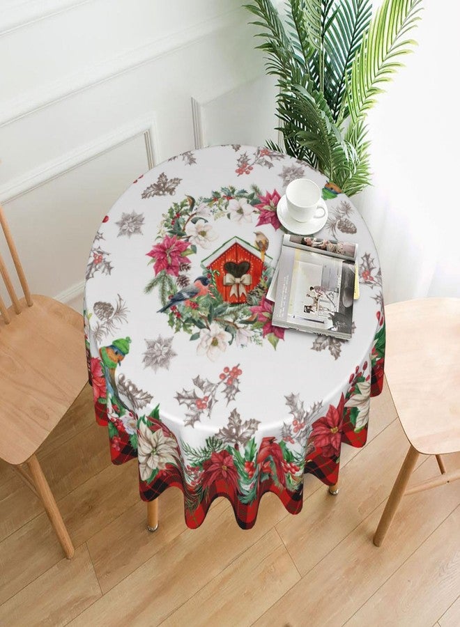 ACDRUING Flower Buffalo Plaid Christmas Round Tablecloth Washable Wrinkle Resistant Durable Table Cover for Halloween Harvest, Holiday, and Fall, Dinner, 60 Inch - Image 2