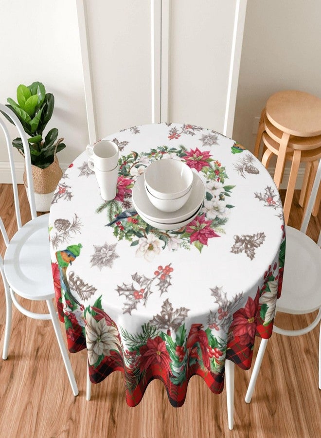 ACDRUING Flower Buffalo Plaid Christmas Round Tablecloth Washable Wrinkle Resistant Durable Table Cover for Halloween Harvest, Holiday, and Fall, Dinner, 60 Inch - Image 5