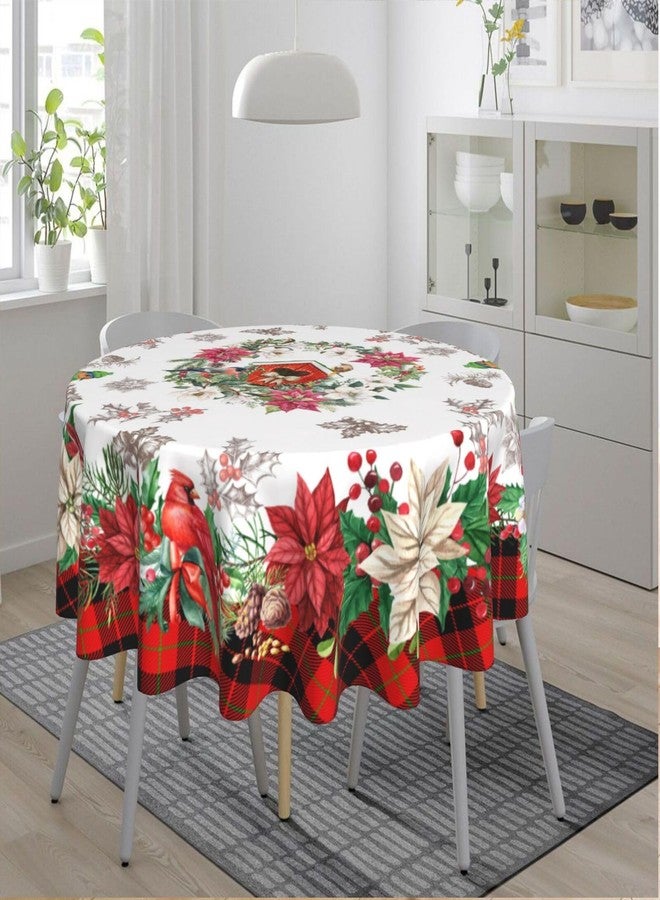 ACDRUING Flower Buffalo Plaid Christmas Round Tablecloth Washable Wrinkle Resistant Durable Table Cover for Halloween Harvest, Holiday, and Fall, Dinner, 60 Inch - Image 1