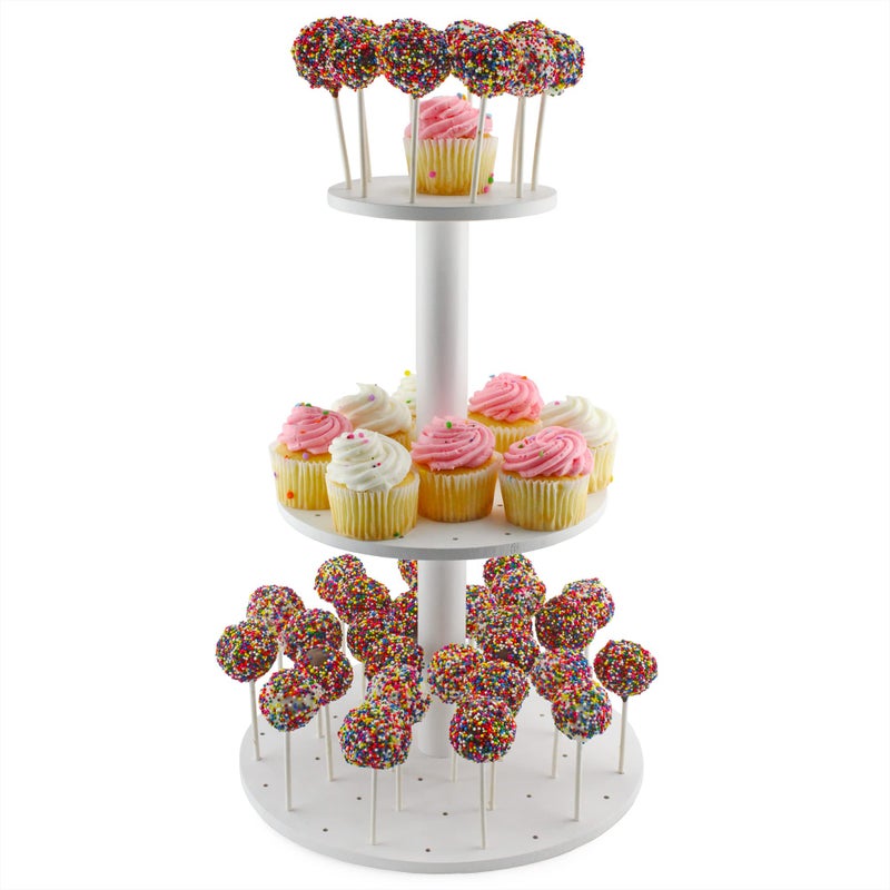 Darware Darware Cake PopCupcake Stand 3Tiered White Wooden Dessert Display for Parties and Special Events 