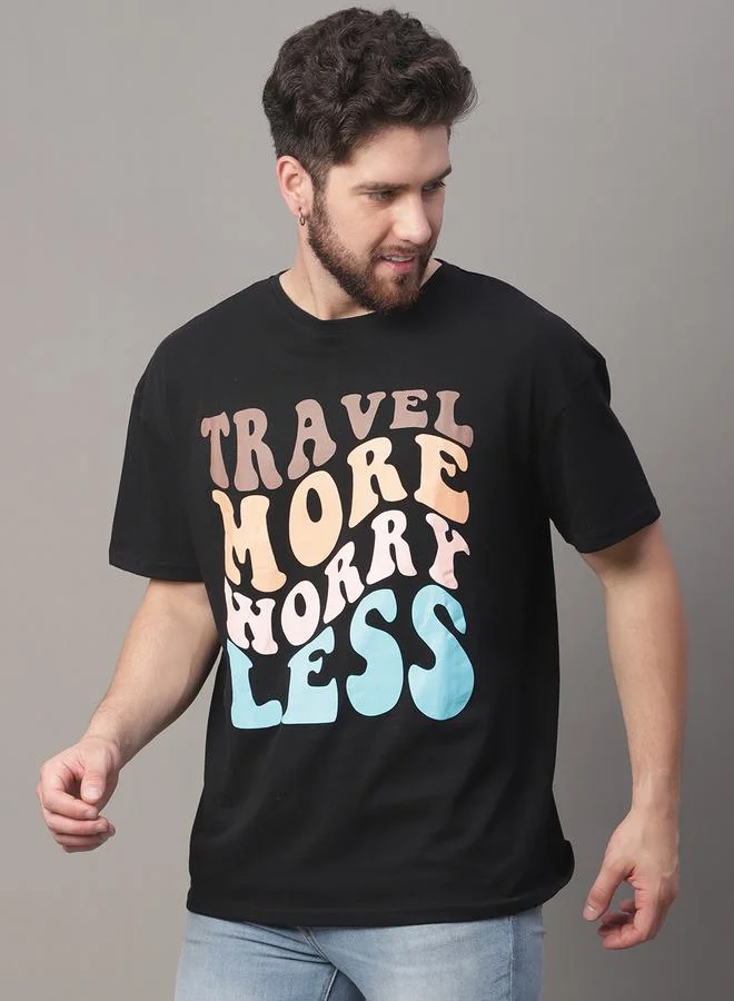 Take Two Men Black Graphic Print Oversized T-Shirt