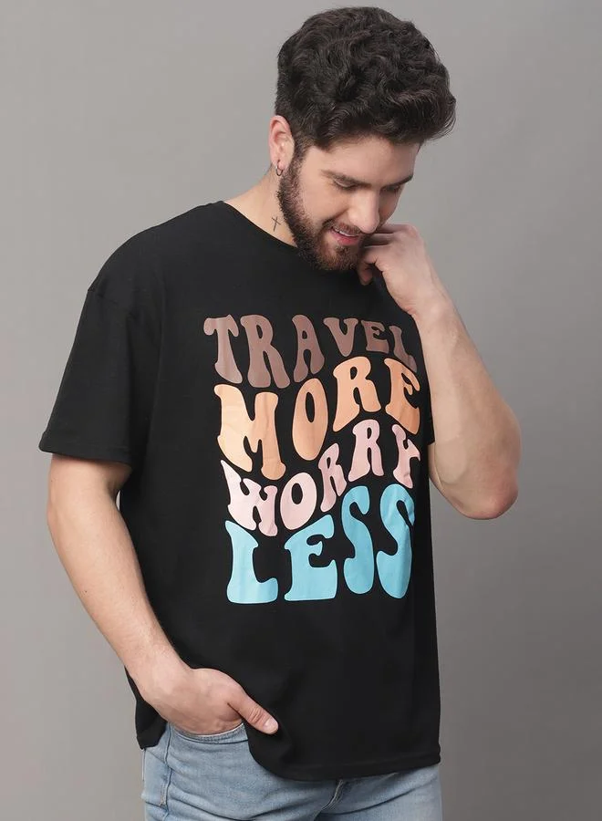 تايك تو تيشيرت رجالي أسود بطبعة جرافيك مقاس كبير من دور