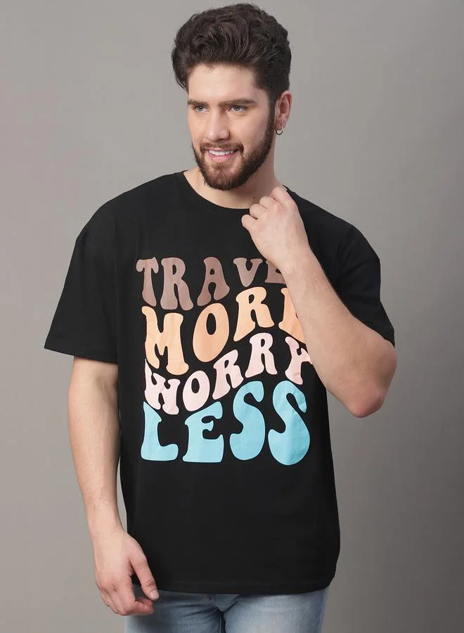 Take Two Men Black Graphic Print Oversized T-Shirt