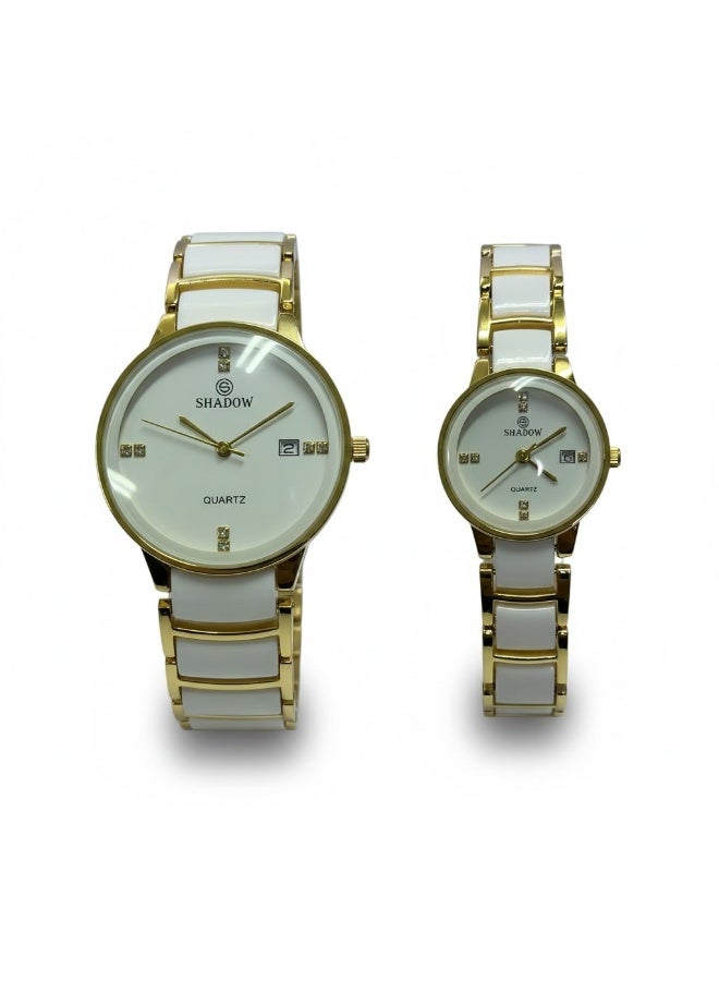 SHADOW Crimson Duo Couple Watch Set SD7113 White & Gold plastic(ceramic model_) Quartz Analog Watches for Men & Women - Image 2