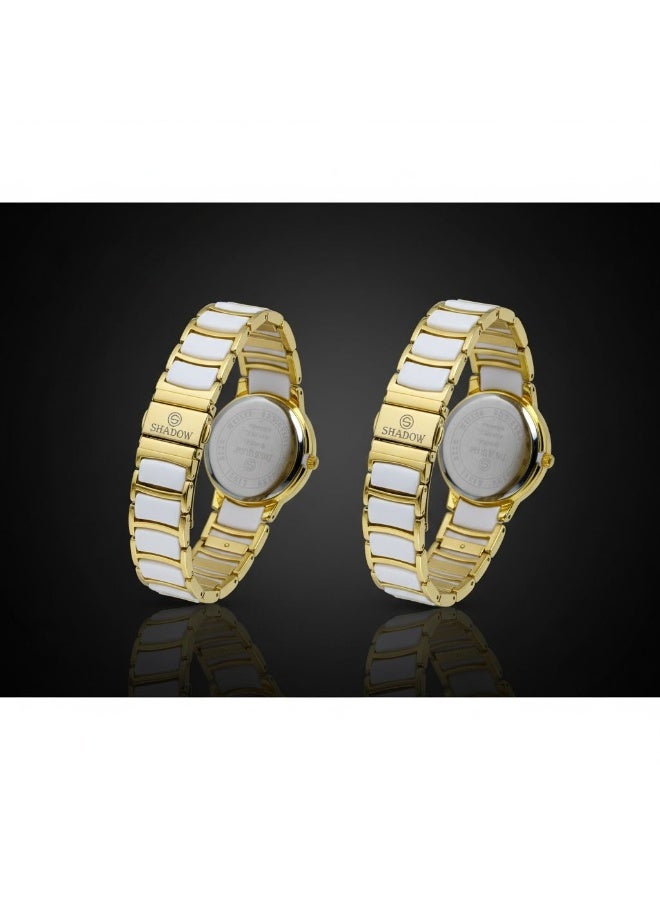 SHADOW Crimson Duo Couple Watch Set SD7113 White & Gold plastic(ceramic model_) Quartz Analog Watches for Men & Women - Image 5