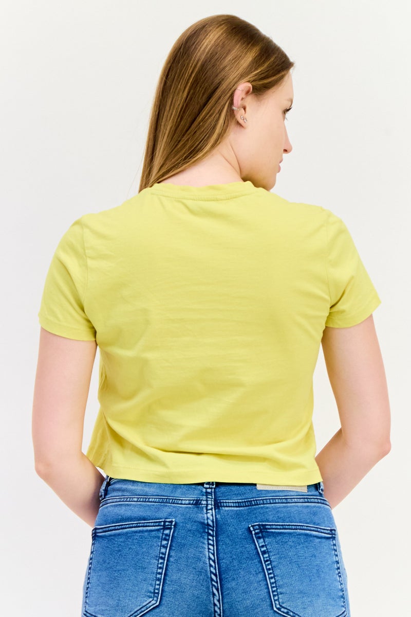 ONLY Women Crew Neck Short Sleeve Graphic T Shirt, Yellow  - Image 4