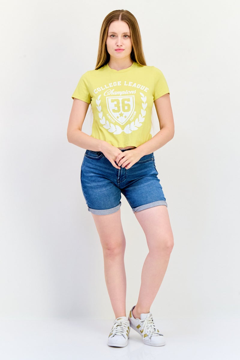 ONLY Women Crew Neck Short Sleeve Graphic T Shirt, Yellow  - Image 3
