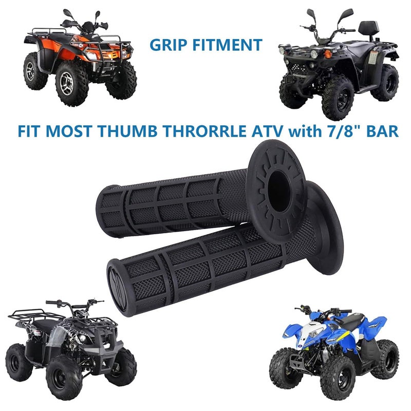 ATV Hand Grips: 2 Pcs Black Soft TPR Friction Material - Shock Resistant Comfort 7/8 Inch (22mm) ATV Handlebar Grips for Most Thumb Throttle ATVs, 400ex & Similar Models - Image 2