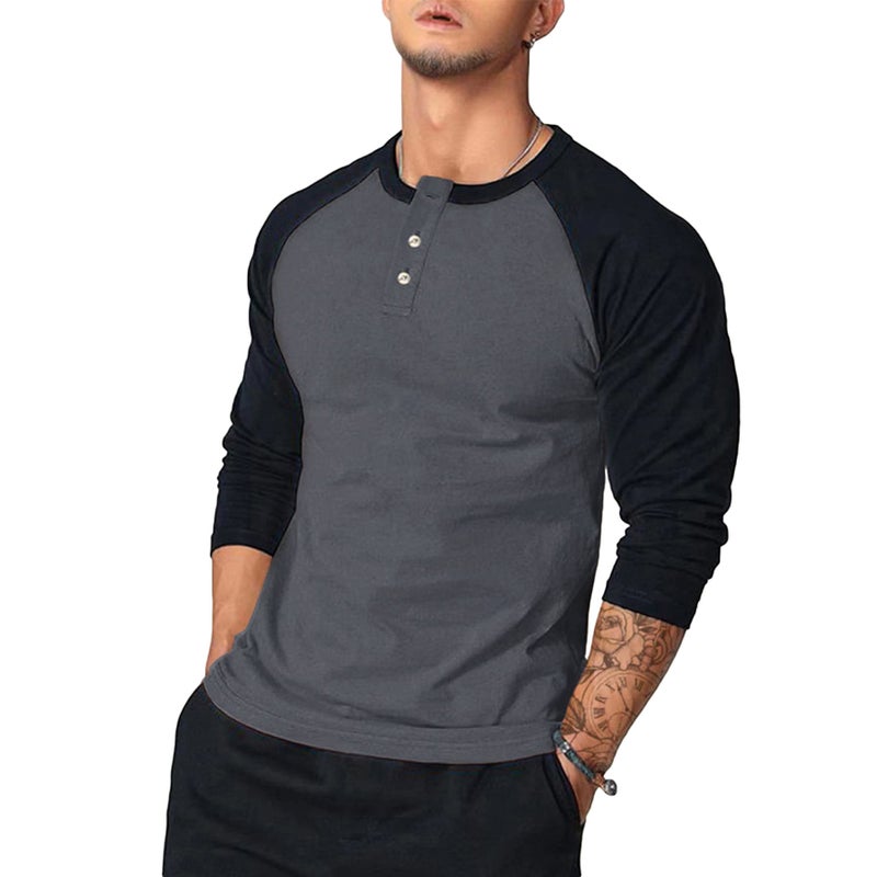 Men'S T-Shirt American Slim Round Neck Long Sleeve Arm Color Block Style Base Shirt Men'S Casual T-Shirt - Image 1