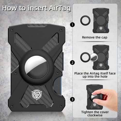 Oaridey محفظة Oaridey AirTag (بدون AirTag) مع مشبك نقود، محفظة نحيفة مع حامل AirTag، محفظة بسيطة للرجال، محفظة من ألياف الكربون، حجب RFID، تحمل 15 بطاقة، محفظة تكتيكية فائقة النحافة - سوداء - Image 3