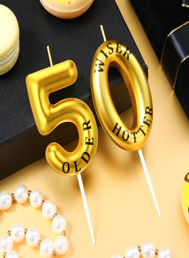 Conelist Older Wiser Hotter Funny 30th 40th 50th 60th 70th Birthday Candles Cake Numeral Candles Birthday Candles Golden and Black Cake Candles Topper Birthday Decoration Birthday Celebration Supplies(50th) - Image 2