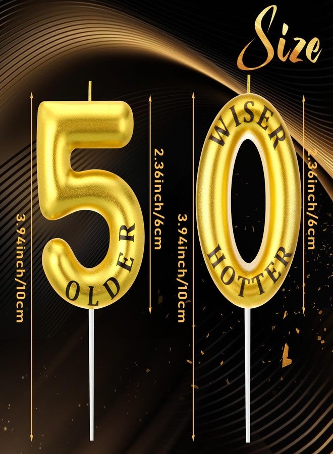 Conelist Older Wiser Hotter Funny 30th 40th 50th 60th 70th Birthday Candles Cake Numeral Candles Birthday Candles Golden and Black Cake Candles Topper Birthday Decoration Birthday Celebration Supplies(50th) - Image 3