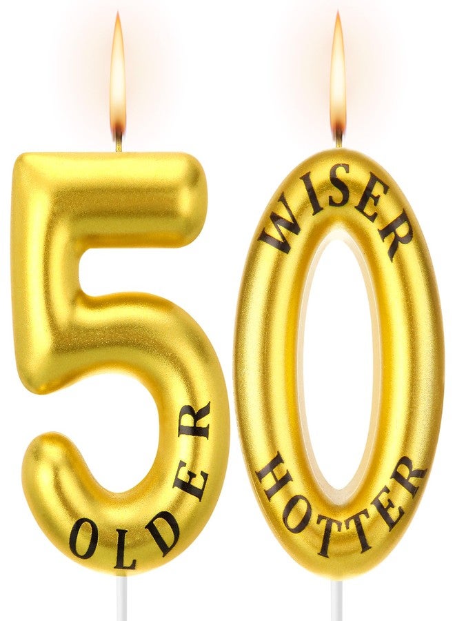 Conelist Older Wiser Hotter Funny 30th 40th 50th 60th 70th Birthday Candles Cake Numeral Candles Birthday Candles Golden and Black Cake Candles Topper Birthday Decoration Birthday Celebration Supplies(50th) - Image 1