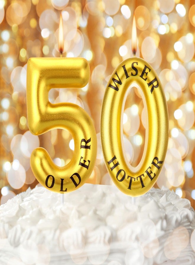 Conelist Older Wiser Hotter Funny 30th 40th 50th 60th 70th Birthday Candles Cake Numeral Candles Birthday Candles Golden and Black Cake Candles Topper Birthday Decoration Birthday Celebration Supplies(50th) - Image 4