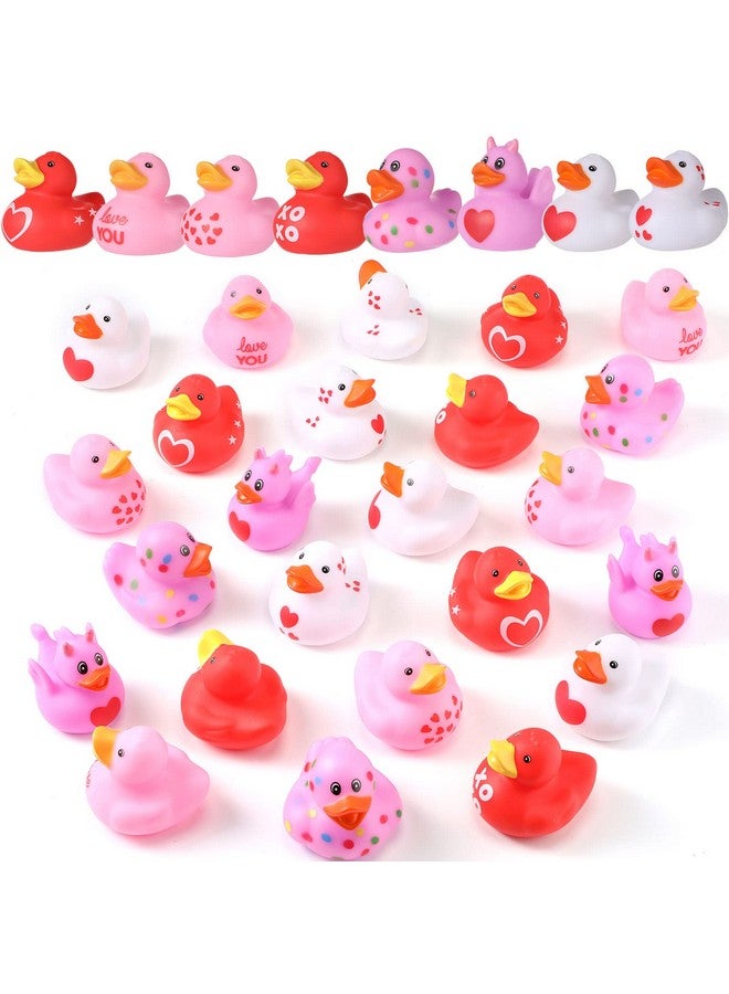 Sratte 24 Pcs Valentine Ducks Rubber Ducks in Bulk 2 Inch Mini Love Heart Assorted Pink Red White Squeaky Bath Toys for Valentine‘s Day Party Favors Classroom Goodie Bag Fillers - Image 1