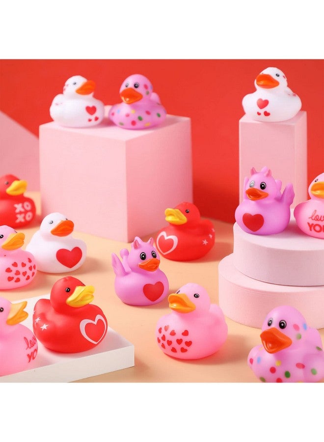 Sratte 24 Pcs Valentine Ducks Rubber Ducks in Bulk 2 Inch Mini Love Heart Assorted Pink Red White Squeaky Bath Toys for Valentine‘s Day Party Favors Classroom Goodie Bag Fillers - Image 3