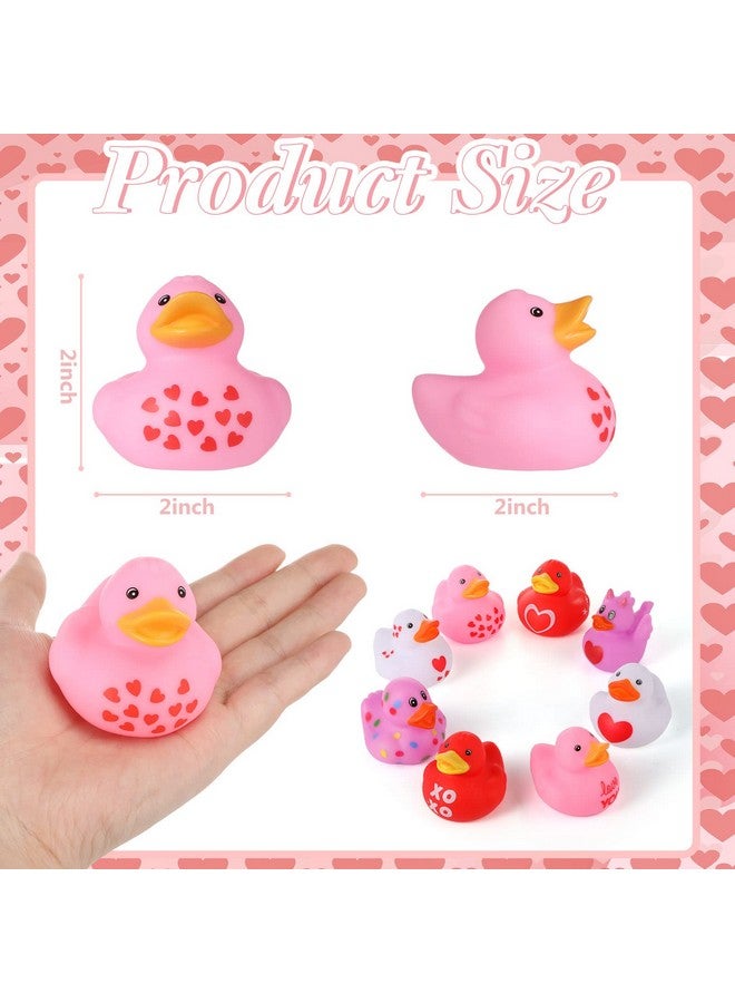 Sratte 24 Pcs Valentine Ducks Rubber Ducks in Bulk 2 Inch Mini Love Heart Assorted Pink Red White Squeaky Bath Toys for Valentine‘s Day Party Favors Classroom Goodie Bag Fillers - Image 2