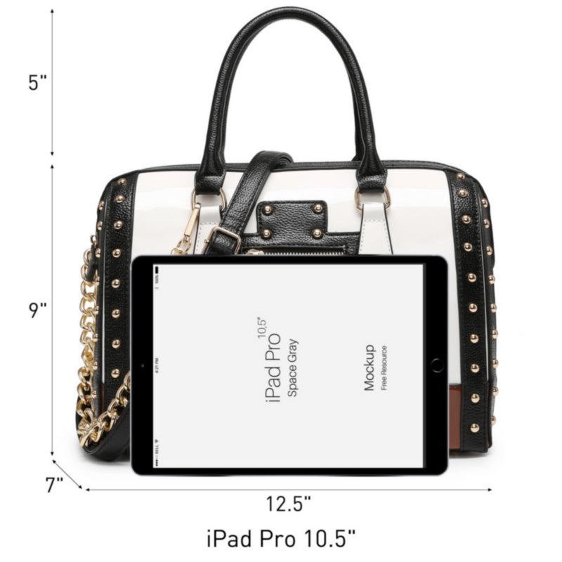 Dasein Women's Barrel Bag Shiny Patent Faux Leather Handbag with Rivet Decoration Top Handle Satchel Shoulder Purse (Large White) - Image 4