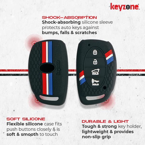 Keyzone® Striped Silicone Key Cover Compatible for i20 2020, Venue, Tucson, Elantra, i20 N Line 2021, Creta 2020 (4 Button Smart Key, Brown) - Image 4