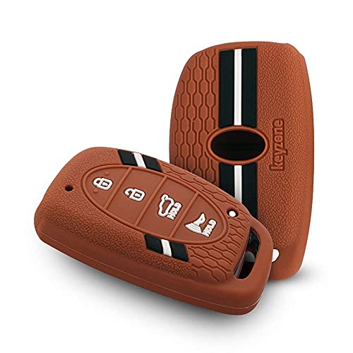Keyzone® Striped Silicone Key Cover Compatible for i20 2020, Venue, Tucson, Elantra, i20 N Line 2021, Creta 2020 (4 Button Smart Key, Brown) - Image 1