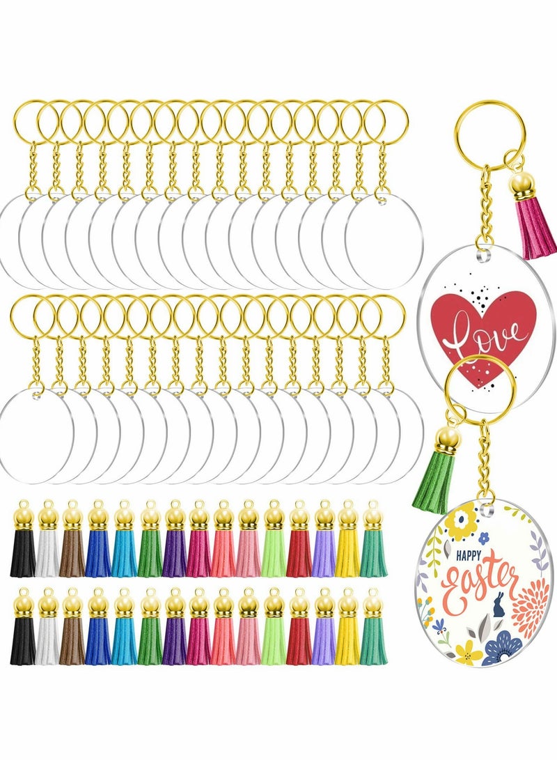 Generic Acrylic Keychain Blanks, 120pcs Blank Keychains for Vinyl Kit Including 30pcs Discs, keychain Tassels, Gold Key chain Rings and Jump DIY Keychain, Craft  - Image 1
