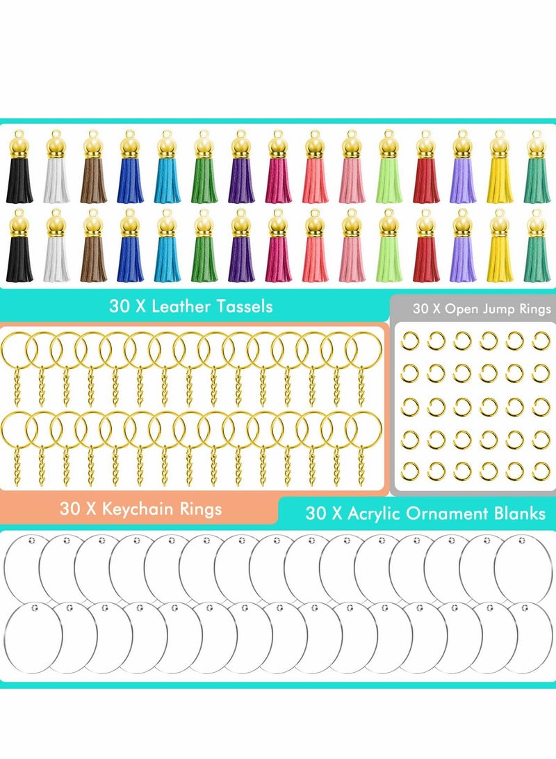 Generic Acrylic Keychain Blanks, 120pcs Blank Keychains for Vinyl Kit Including 30pcs Discs, keychain Tassels, Gold Key chain Rings and Jump DIY Keychain, Craft  - Image 5
