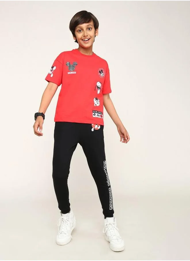 بونكيدز Boy's co-ords in regular fit multicolour colour cotton fabric embellished pattern pull over closure woven weave type round collar type round neckline half sleeve length full bottom body wear length casual bottom body wear type mid rise waist type suitable for casual occasions – fashion-forward flair for playful moments.