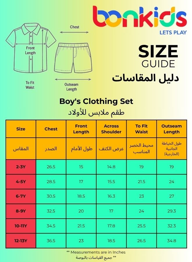 Bonkids Boy's co-ords in regular fit multicolour colour cotton fabric embellished pattern pull over closure woven weave type round collar type round neckline half sleeve length full bottom body wear length casual bottom body wear type mid rise waist type suitable for casual occasions – fashion-forward flair for playful moments.  - Image 4