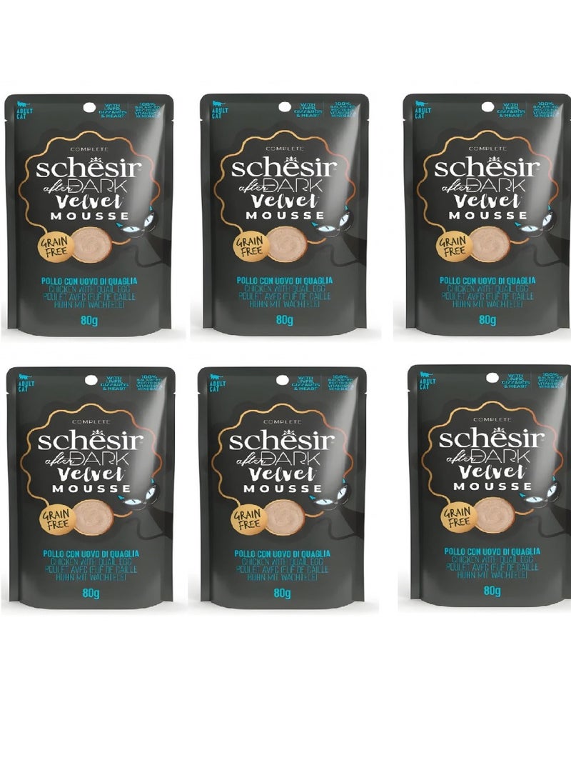 Schesir Pack of 6PC After Dark Velvet Mousse For Cat - Chicken With Quile Egg 80g - Image 1