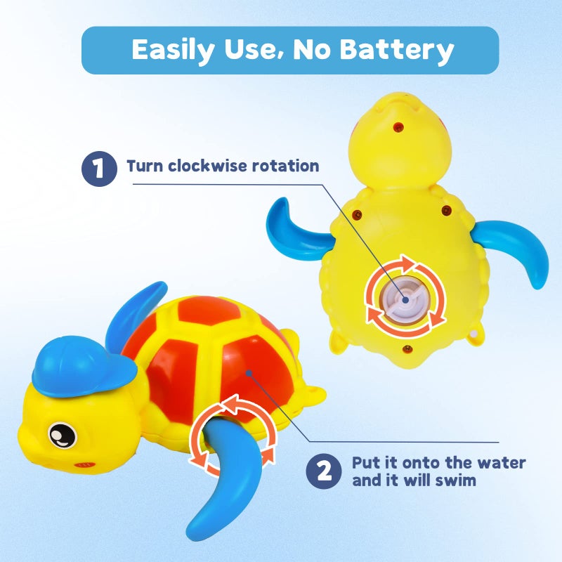 Cuterabit Baby Bath Toys, Floating Wind Up Swimming Turtle and Duck, Bathtub Toys, Pool Toys, Water Toys for Toddlers Boy Girl 3 Pack - Image 4
