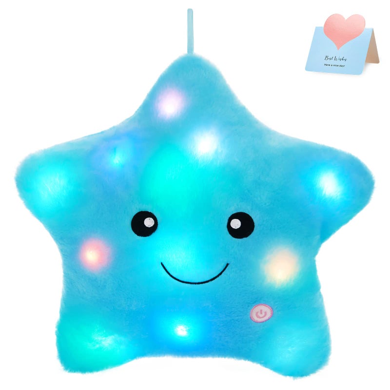 WEWILL 13 Creative Twinkle Star Light up Night LED Plush Pillows Stuffed Animal Toys Birthday Valentines for Toddlers GirlsBlue - Image 2
