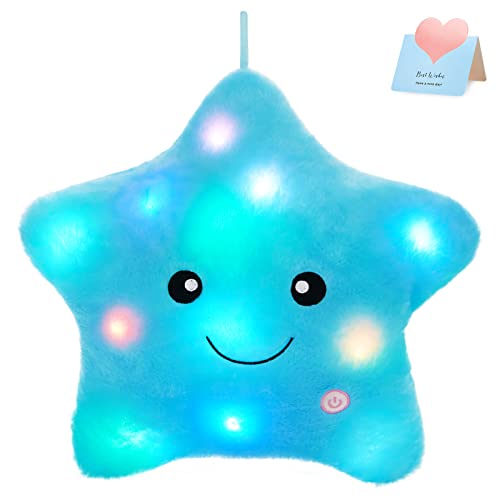 WEWILL 13 Creative Twinkle Star Light up Night LED Plush Pillows Stuffed Animal Toys Birthday Valentines for Toddlers GirlsBlue - Image 1