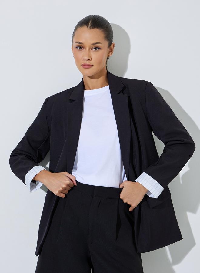 Styli Black Solid Single Breasted Pocket Details Regular Fit Blazer - Image 5
