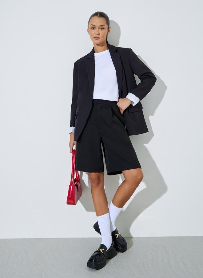 Styli Black Solid Single Breasted Pocket Details Regular Fit Blazer - Image 2