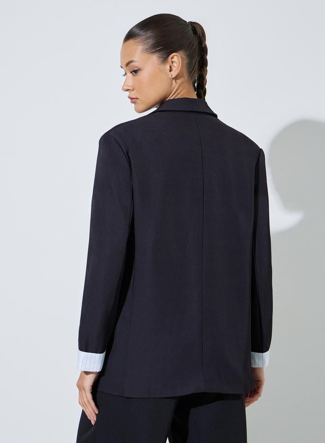 Styli Black Solid Single Breasted Pocket Details Regular Fit Blazer - Image 4