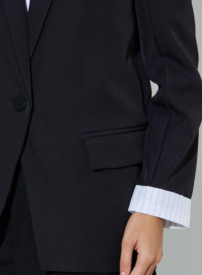 Styli Black Solid Single Breasted Pocket Details Regular Fit Blazer - Image 3