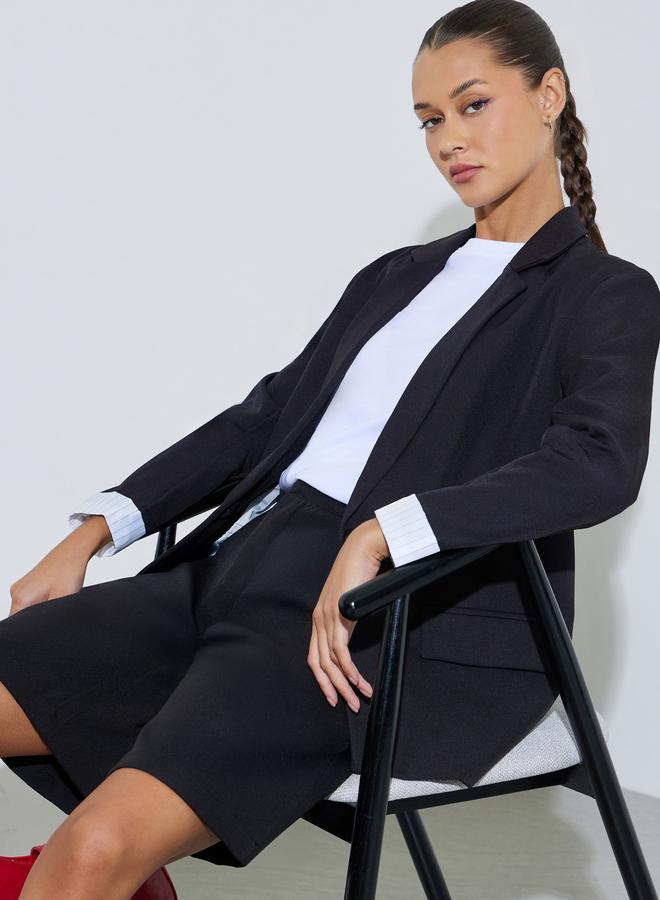 Styli Black Solid Single Breasted Pocket Details Regular Fit Blazer - Image 1