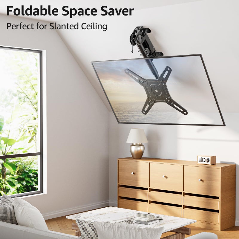 MOUNTUP Flip Down Ceiling TV Mount for 13-40" TVs, Full Motion TV Bracket with Height Adjustment, 360Â° Swivel & Rotate, Fits Flat & Slanted Ceilings, Max VESA 200x200mm, Up to 22 lbs, MU0049-L - Image 2