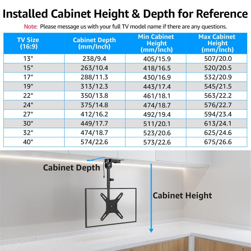 MOUNTUP Flip Down Ceiling TV Mount for 13-40" TVs, Full Motion TV Bracket with Height Adjustment, 360Â° Swivel & Rotate, Fits Flat & Slanted Ceilings, Max VESA 200x200mm, Up to 22 lbs, MU0049-L - Image 5