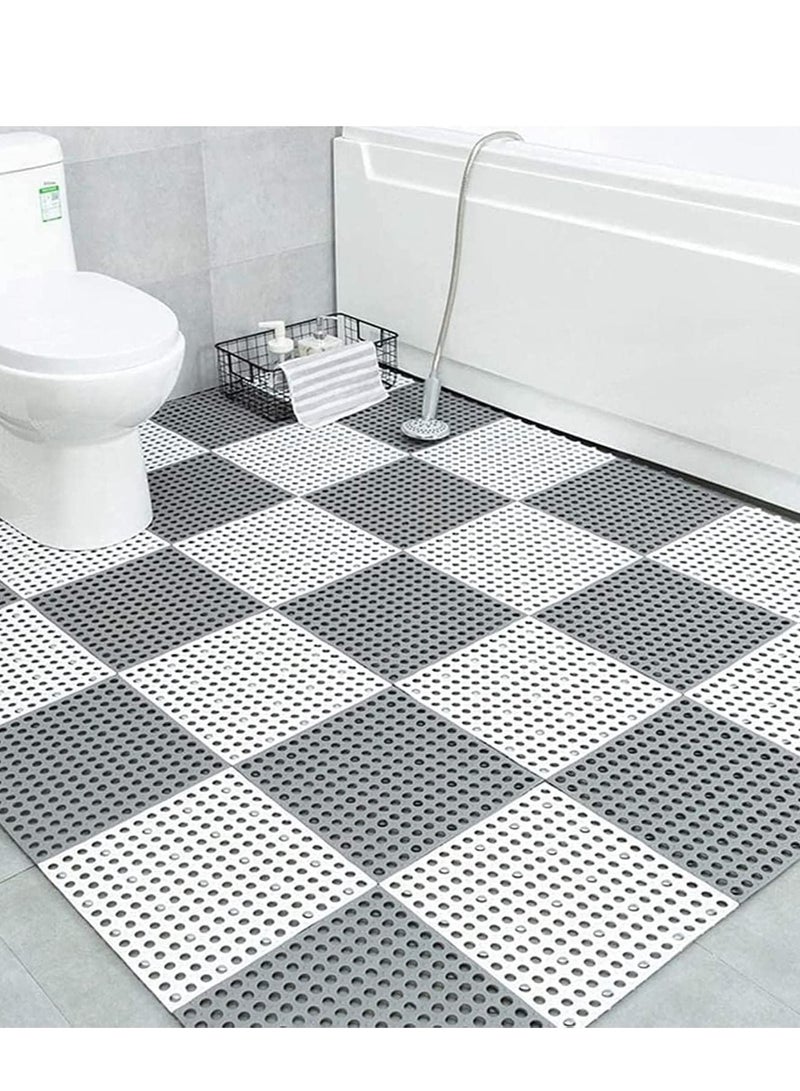 ميكسد 12pcs حمام حصيرة حصيرة الحمام حصيرة الحمام حصيرة الحمام حصيرة المتشابكة لينة الكلمة حصيرة مع فتحة التصريف المطبخ المنزلي حمام دش داخلي شرفة الطابق حصيرة ديي ( عادي 6 قطع رمادي + 6 قطع بيضاء ) - Image 1