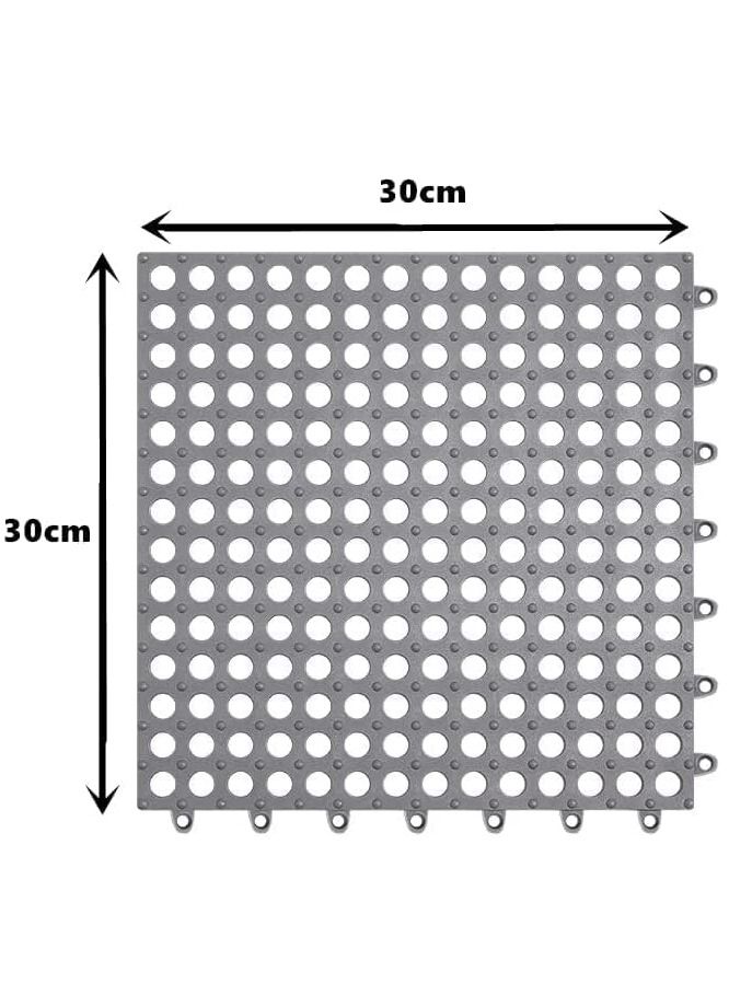 ميكسد 12pcs حمام حصيرة حصيرة الحمام حصيرة الحمام حصيرة الحمام حصيرة المتشابكة لينة الكلمة حصيرة مع فتحة التصريف المطبخ المنزلي حمام دش داخلي شرفة الطابق حصيرة ديي ( عادي 6 قطع رمادي + 6 قطع بيضاء ) - Image 2