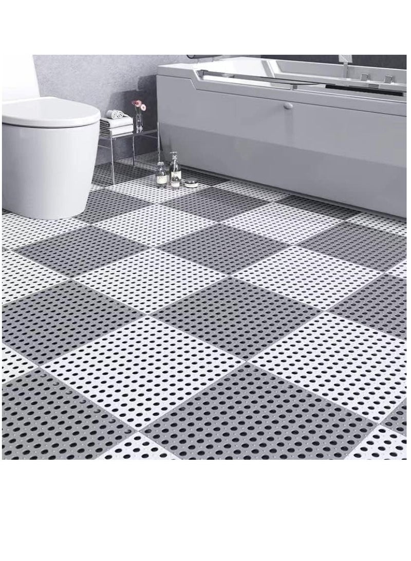 ميكسد 12pcs حمام حصيرة حصيرة الحمام حصيرة الحمام حصيرة الحمام حصيرة المتشابكة لينة الكلمة حصيرة مع فتحة التصريف المطبخ المنزلي حمام دش داخلي شرفة الطابق حصيرة ديي ( عادي 6 قطع رمادي + 6 قطع بيضاء ) - Image 5