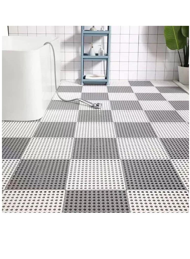 ميكسد 12pcs حمام حصيرة حصيرة الحمام حصيرة الحمام حصيرة الحمام حصيرة المتشابكة لينة الكلمة حصيرة مع فتحة التصريف المطبخ المنزلي حمام دش داخلي شرفة الطابق حصيرة ديي ( عادي 6 قطع رمادي + 6 قطع بيضاء ) - Image 4