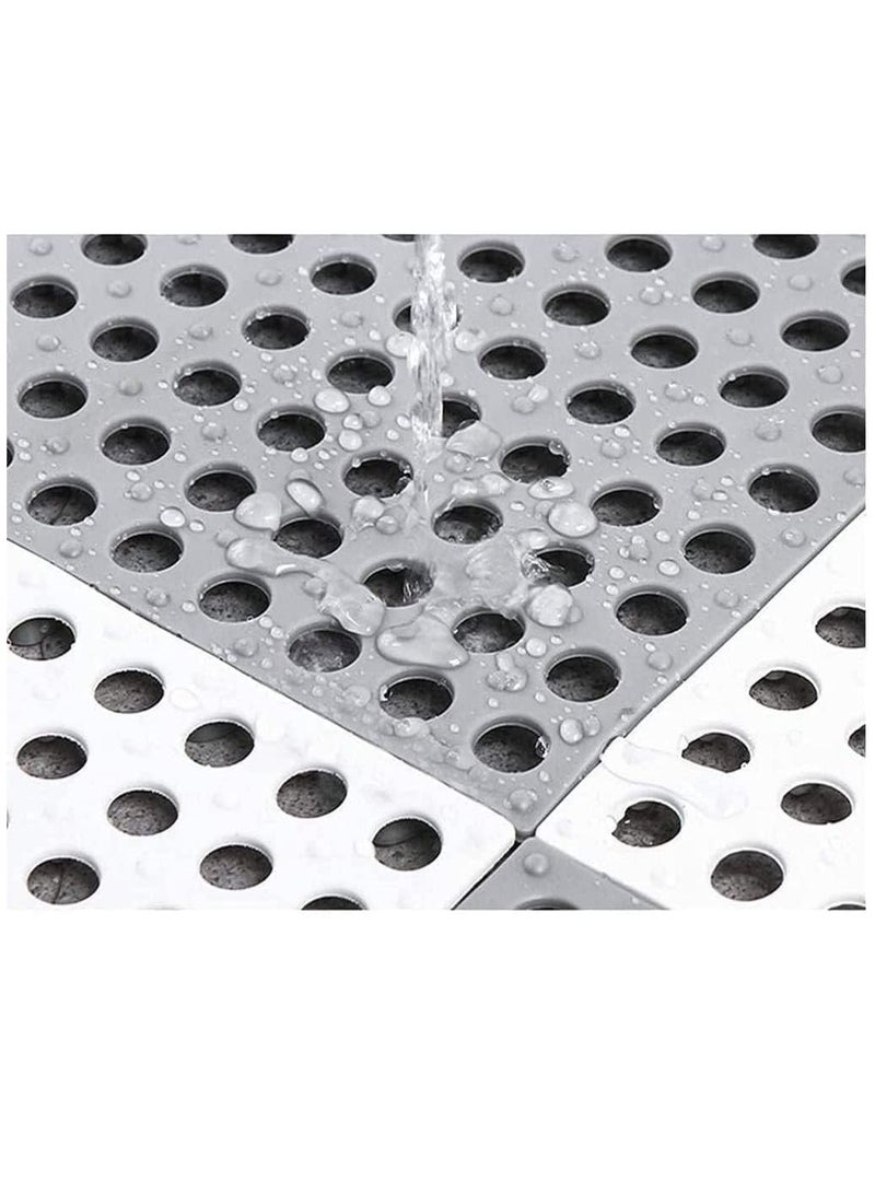 ميكسد 12pcs حمام حصيرة حصيرة الحمام حصيرة الحمام حصيرة الحمام حصيرة المتشابكة لينة الكلمة حصيرة مع فتحة التصريف المطبخ المنزلي حمام دش داخلي شرفة الطابق حصيرة ديي ( عادي 6 قطع رمادي + 6 قطع بيضاء ) - Image 3