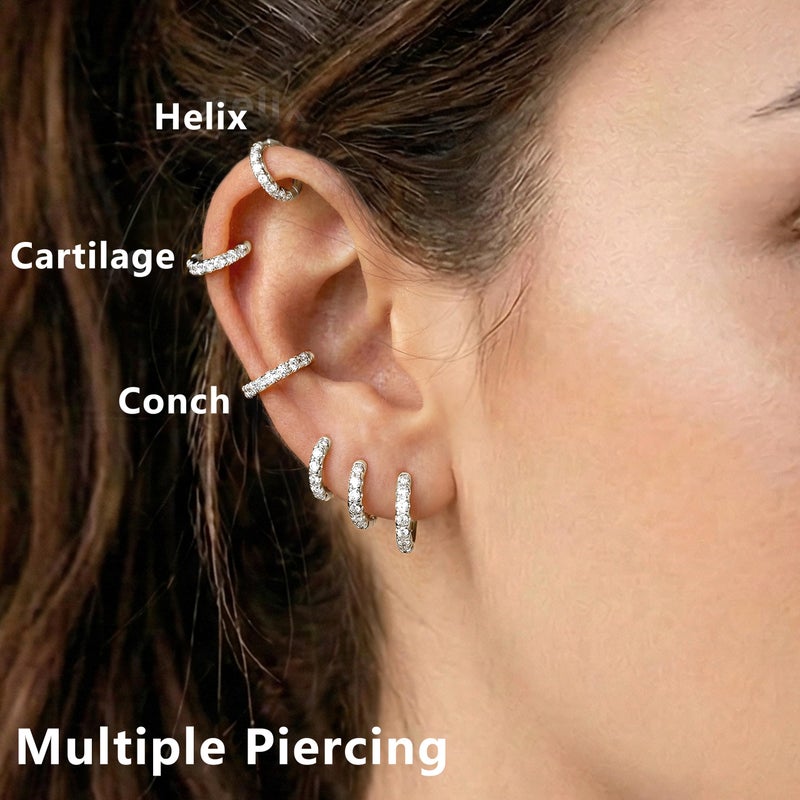 Gokeey S925 Sterling Silver Cartilage Hoop Earrings for Women,Dainty Small Tragus Helix Conch Huggie Hoop Earring Set for Multiple Piercing,Cute Mini Tiny Cubic Zirconia Earring for Jewelry Gifts Hypoallergenic - Image 3