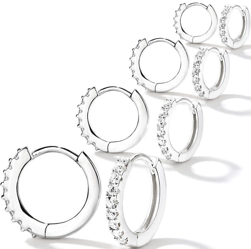 Gokeey S925 Sterling Silver Cartilage Hoop Earrings for Women,Dainty Small Tragus Helix Conch Huggie Hoop Earring Set for Multiple Piercing,Cute Mini Tiny Cubic Zirconia Earring for Jewelry Gifts Hypoallergenic - Image 1