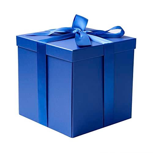 RUSPEPA Royal Blue Medium Gift Box with Lids Ribbon and Tissue Paper Collapsible Gift Box Perfect for Birthday Graduation Fathers Day Wedding and Groomsmen Gifts 10x10x10 Inches 1 Pcs - Image 1