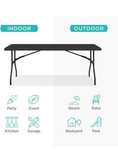 MOMENT [180×75×75Cm] Folding Lightweight Trestle Outdoor Camping Table, Heavy Duty Plastic Outdoor Folding Picnic Table, Folding Trestle Table For Bbq Party, Folds In Half With Carry Handle  - Image 4